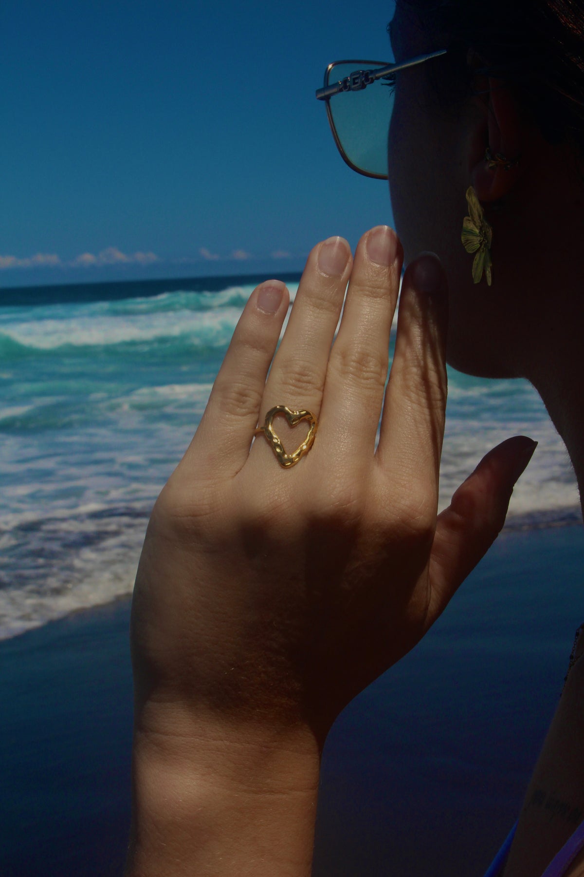 Bague cœur martèle