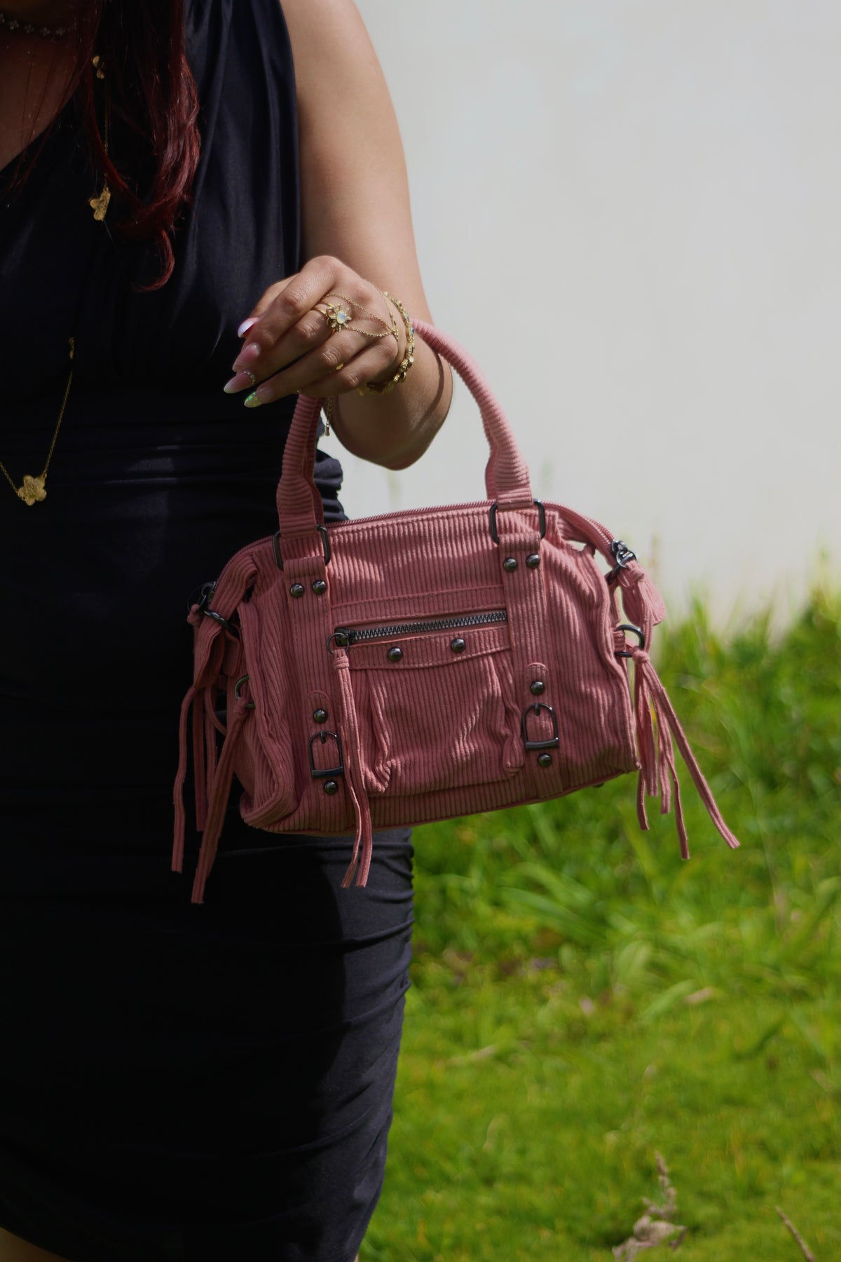 Sac velours rosé